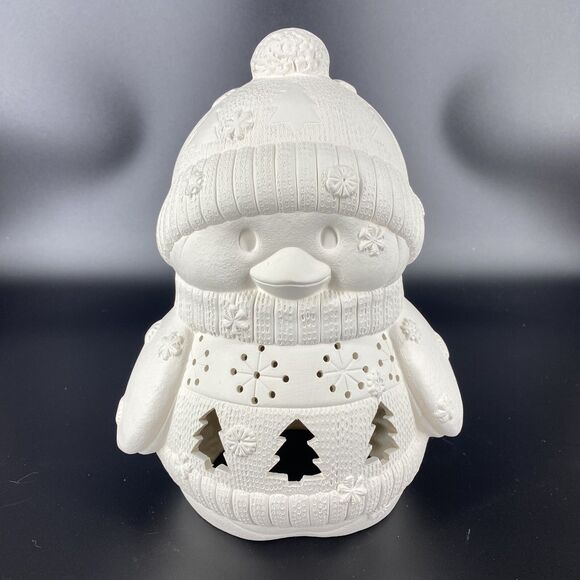 Ready to Paint Ceramic Bisque Penguin with Hat Sweater 10” Holiday Winter Decor - Picture 1 of 6
